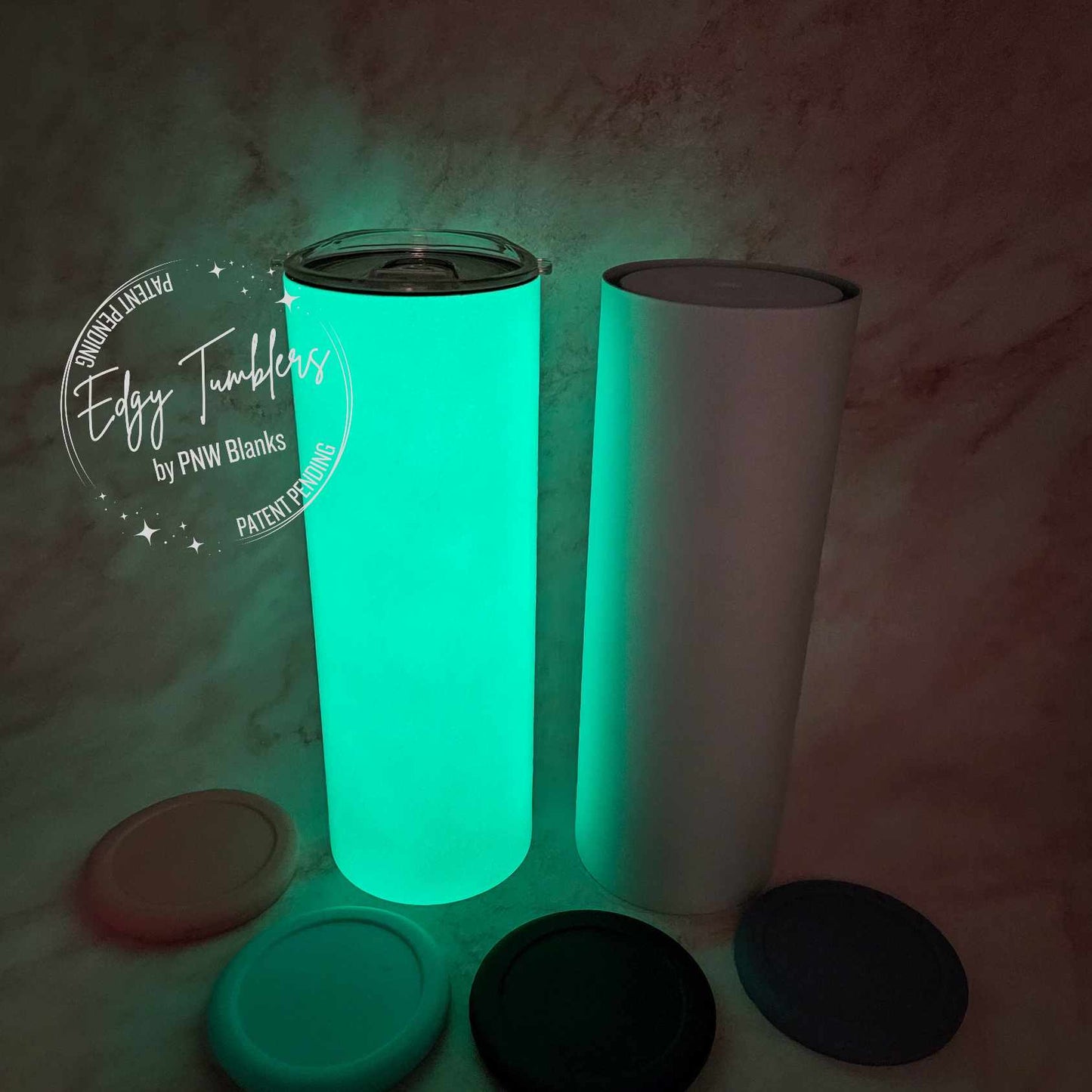 20oz Edgy Tumbler® 2.0 Glow-in-the-Dark | Flat Bottom with Silicone Inserts | Premium Sublimation Coating | Volume Pricing | Patent Pending