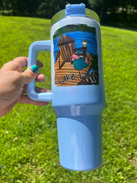 40oz Ombre Shimmer Jumbo Tumbler | Removable Handle | Sublimation