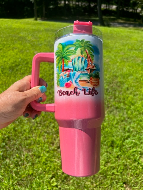 40oz Ombre Shimmer Jumbo Tumbler | Removable Handle | Sublimation