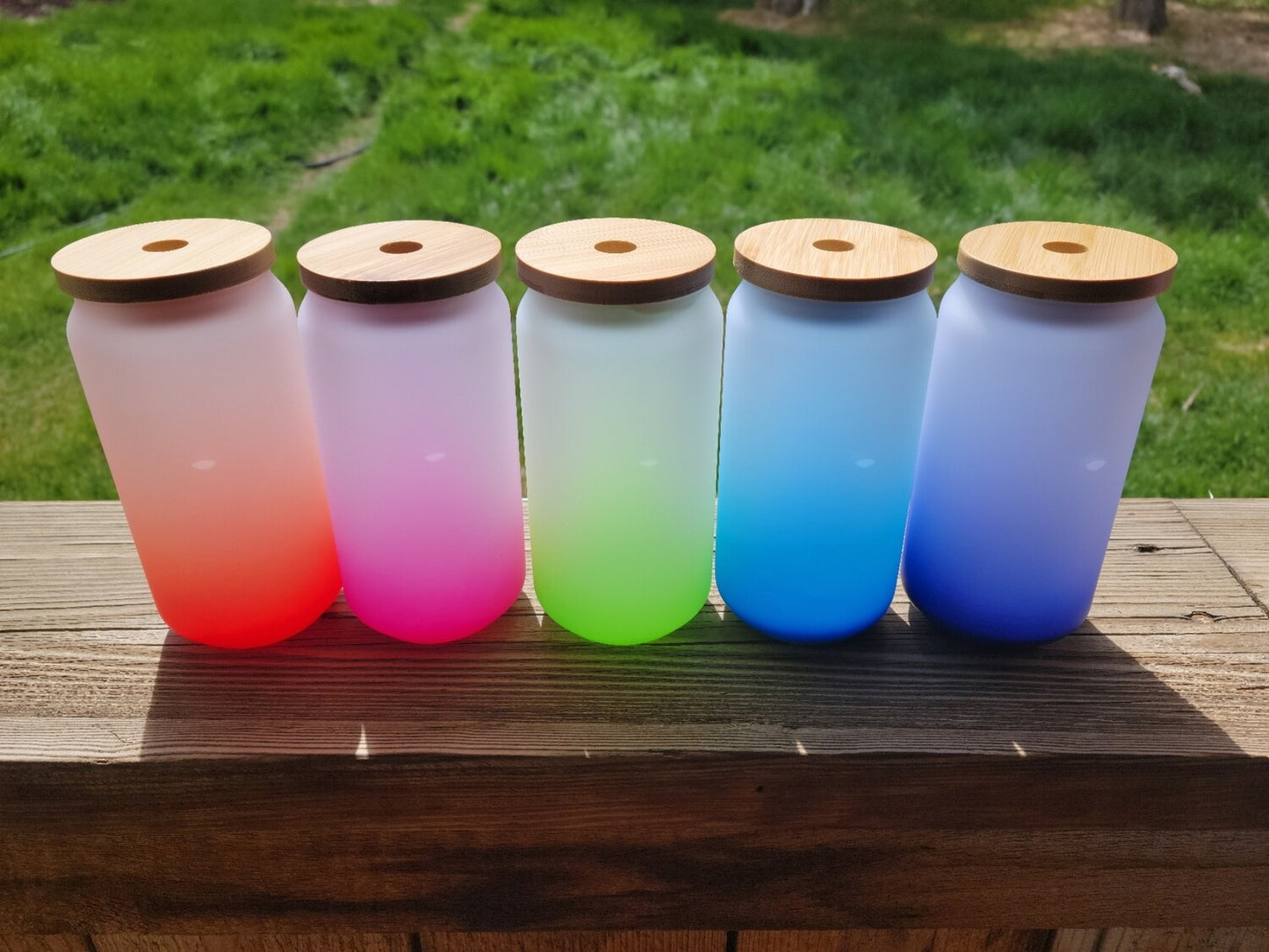 18oz Ombre Glass Cans w/ Bamboo Lid | Sublimation | Clearance