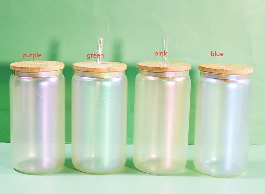 16oz Sparkle Glass Can w/ Bamboo Lid | Sublimation | Clearance
