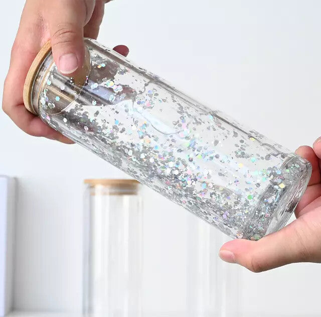 Snowglobe Double-Walled Glass w/ Bamboo Lid | 18oz, 20oz | Sublimation | Clearance