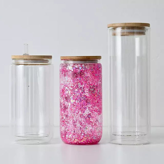 Snowglobe Double-Walled Glass w/ Bamboo Lid | 18oz, 20oz | Sublimation | Clearance