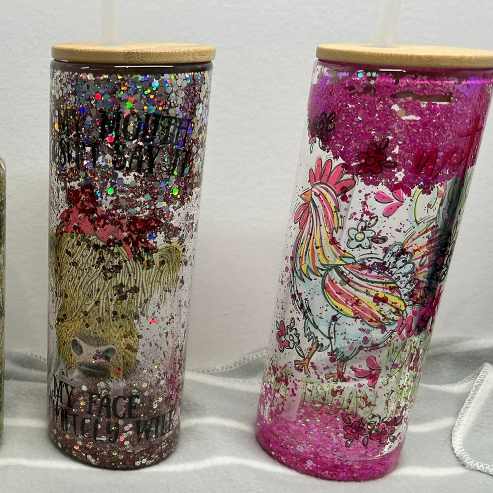 Snowglobe Double-Walled Glass w/ Bamboo Lid | 18oz, 20oz | Sublimation | Clearance