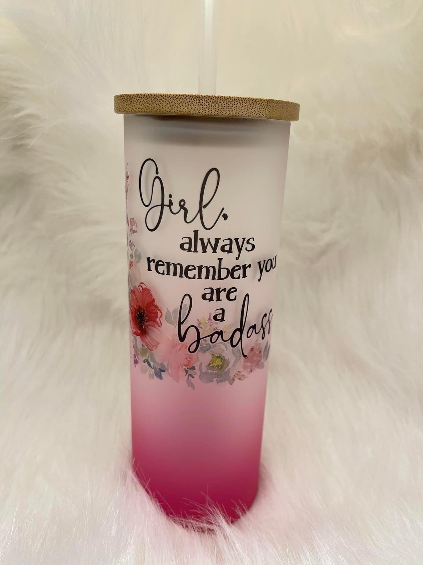 20oz Ombre Frosted Glass Tumbler w/Bamboo Lid | Skinny | Sublimation | Clearance