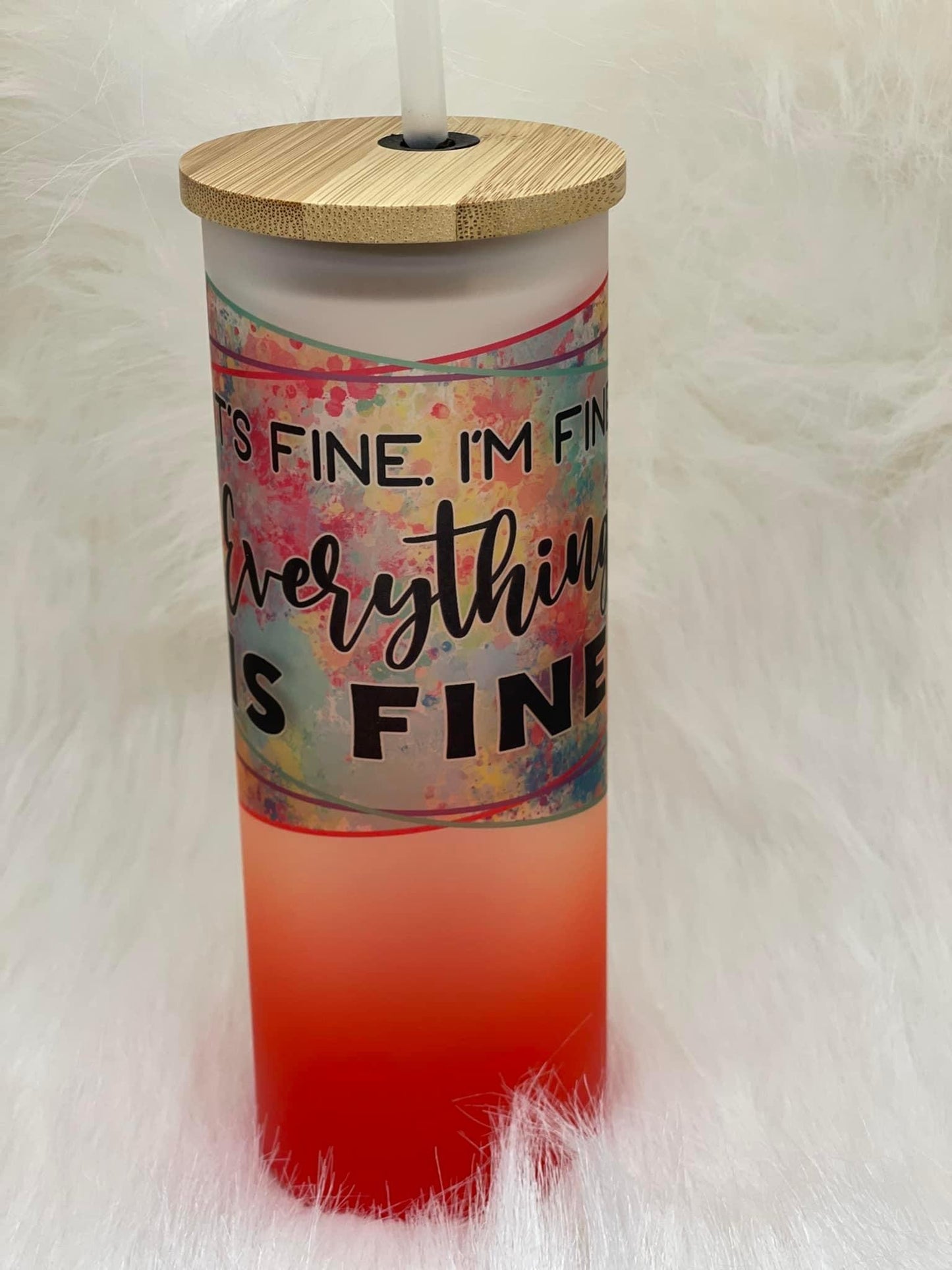 20oz Ombre Frosted Glass Tumbler w/Bamboo Lid | Skinny | Sublimation | Clearance