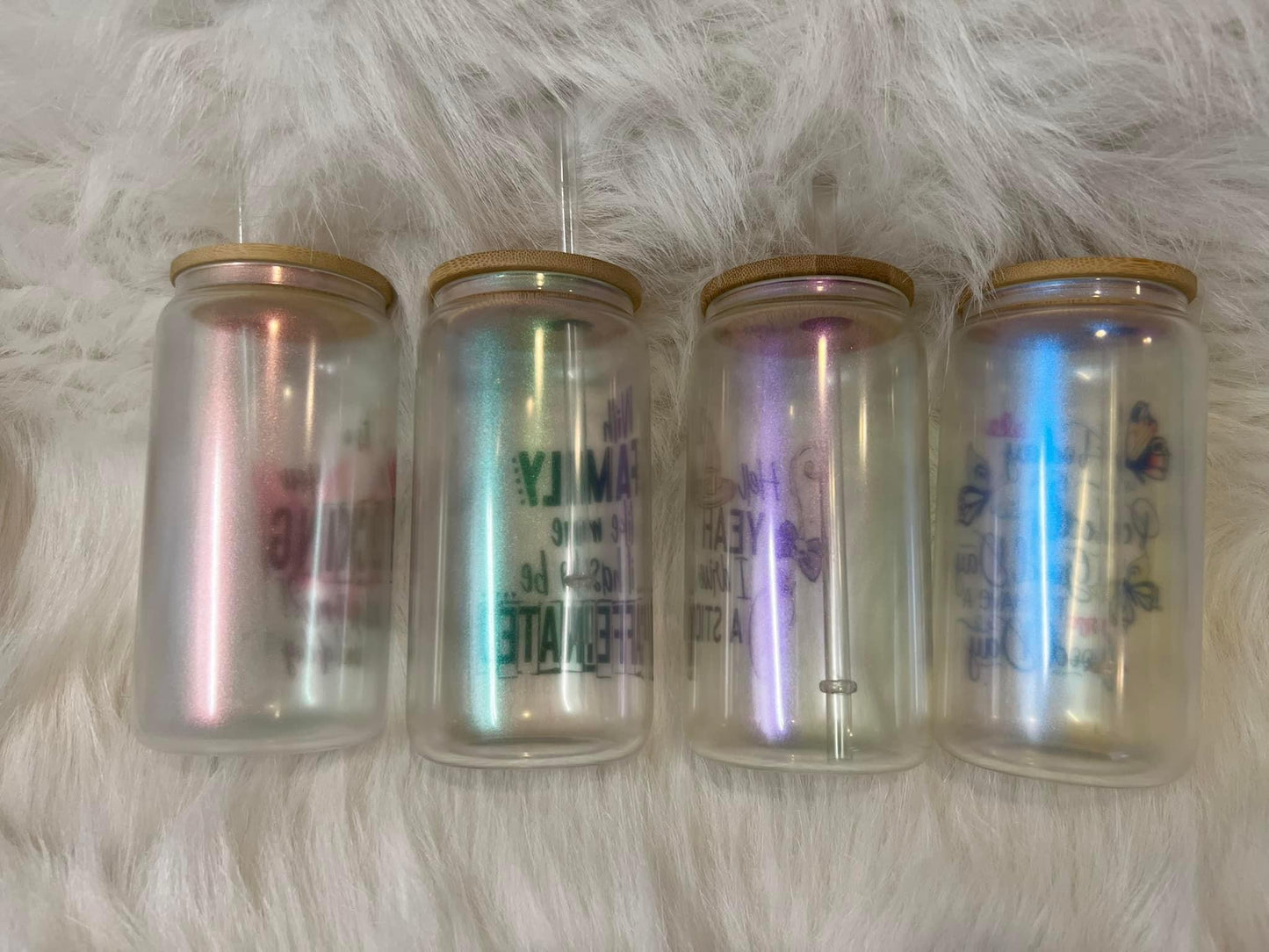 16oz Sparkle Glass Can w/ Bamboo Lid | Sublimation | Clearance