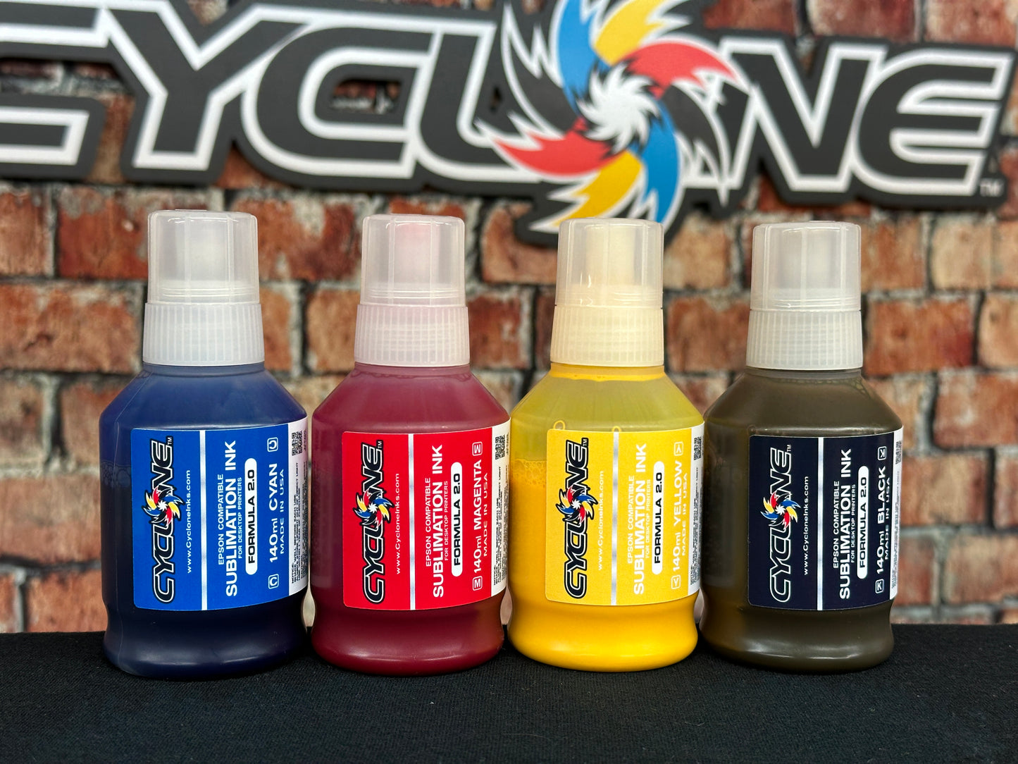 Cyclone 2.0 Sublimation Ink | CMYK 140ml Bottle Set for EPSON EcoTank Printers | Made in the USA