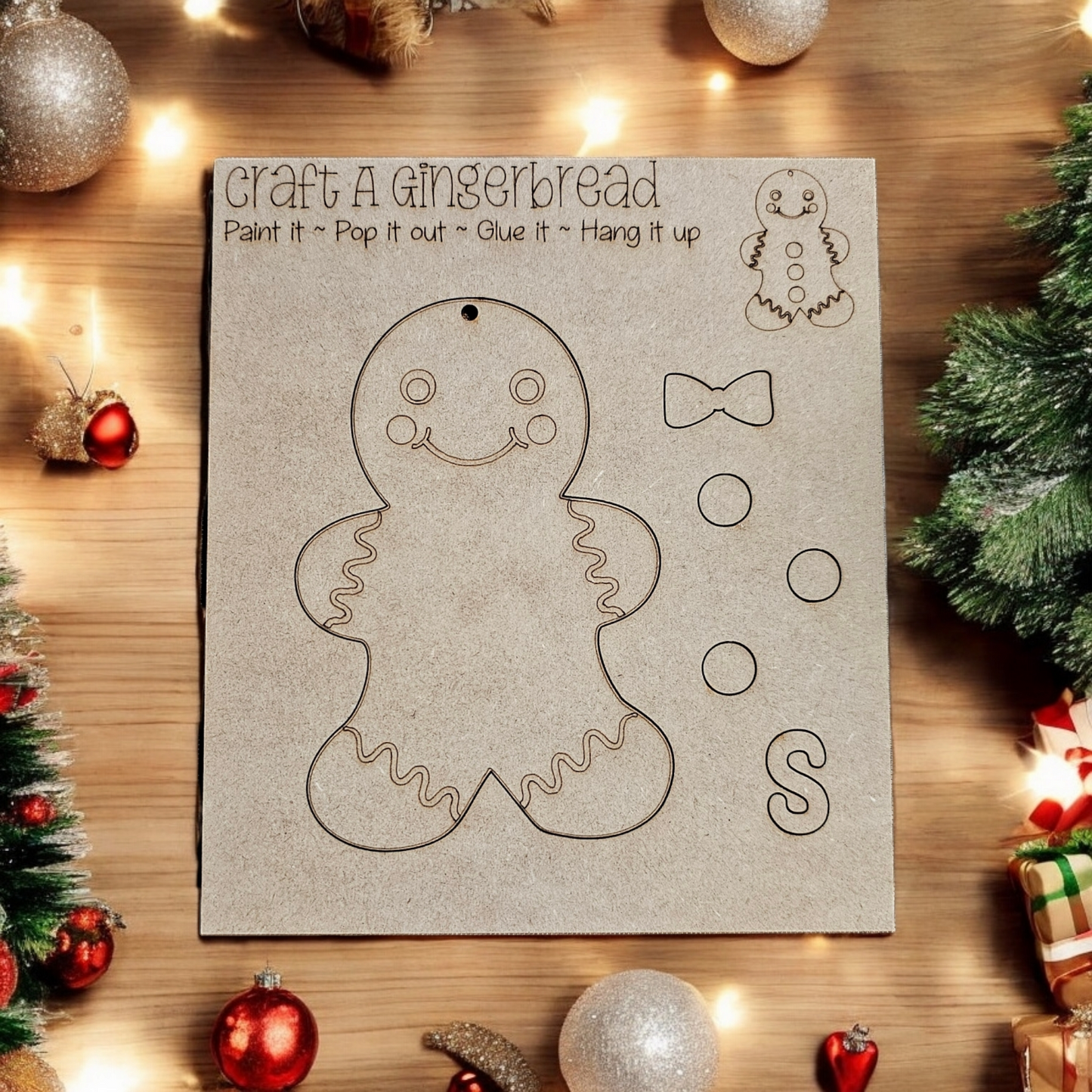 Christmas Ornament Craft -Gingerbread | Pop-Out Personalized Kit | Wood | *Made to Order*