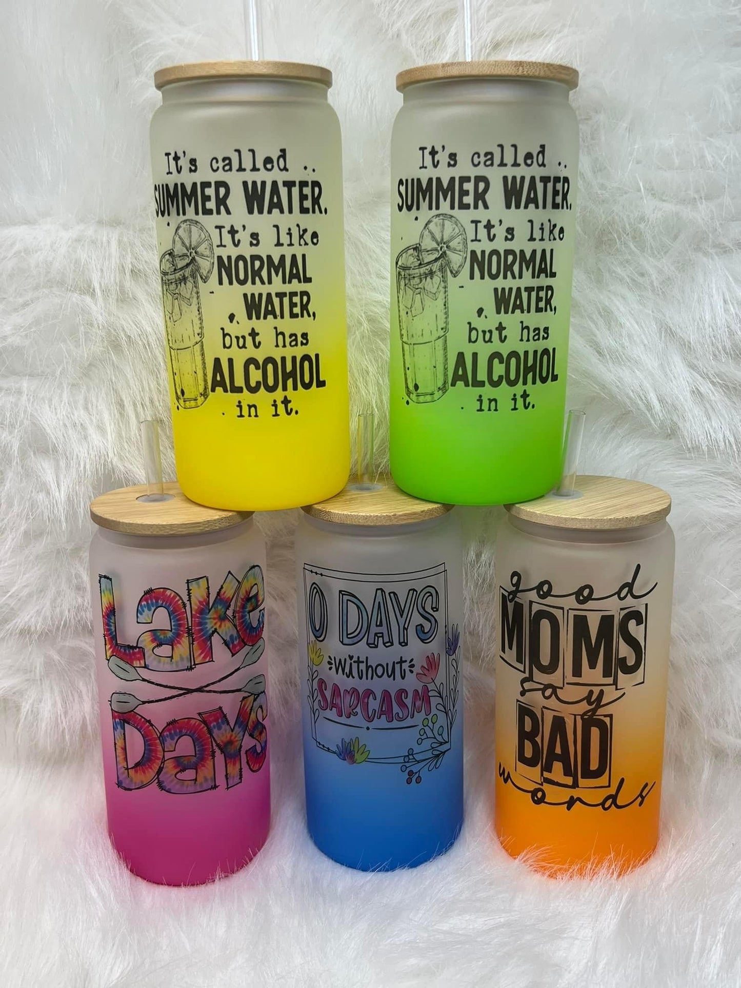 18oz Ombre Glass Cans w/ Bamboo Lid | Sublimation | Clearance